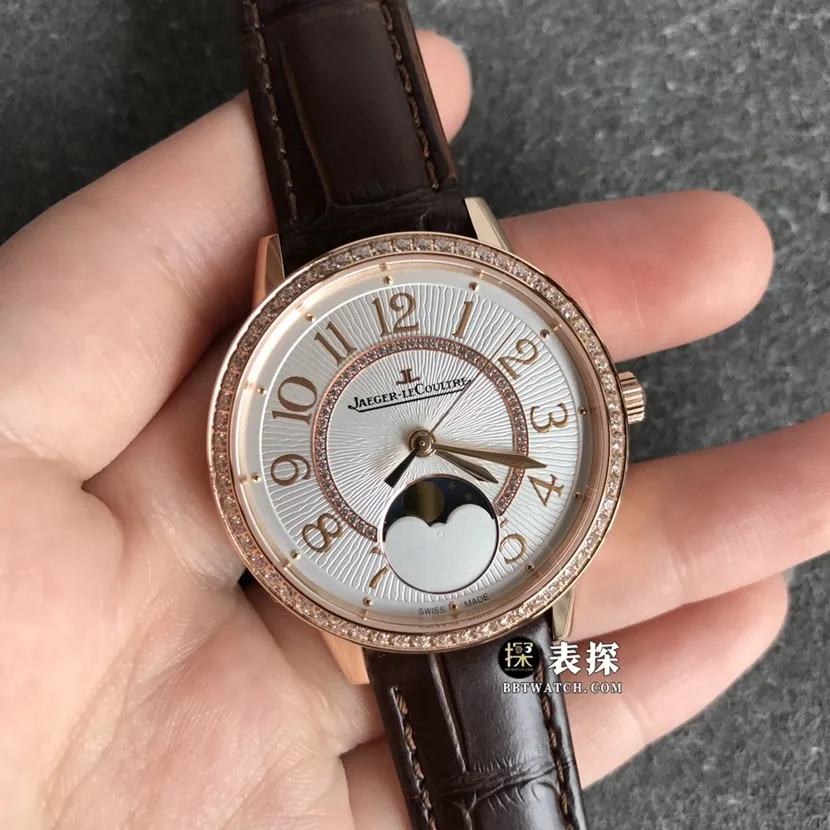 ZF FactoryJaeger-LeCoultre date top-tier watch women's silver dialmoon phaseleather strap model pictures and prices braceletlive photos