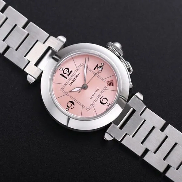 V9 FactoryCartierhigh-quality watch Pasha series W31074M7ladies' watch mechanical pink dial front view