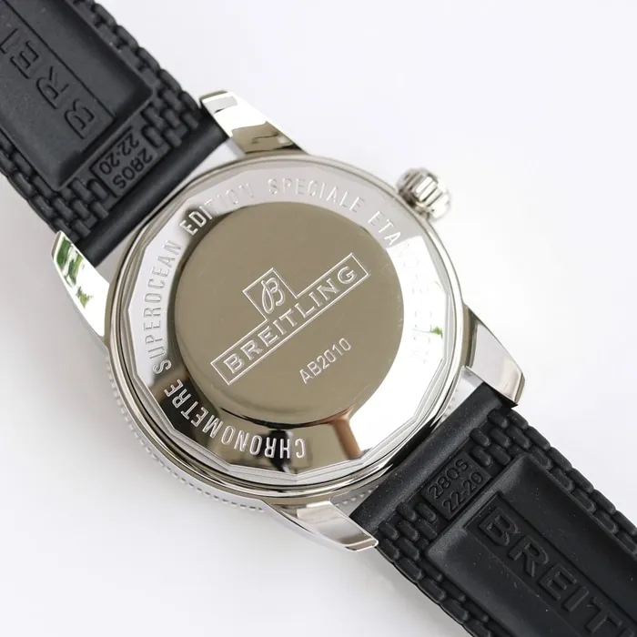 top-tier watch Breitling men's black dial super ocean culture series mechanical leather strap watch front view