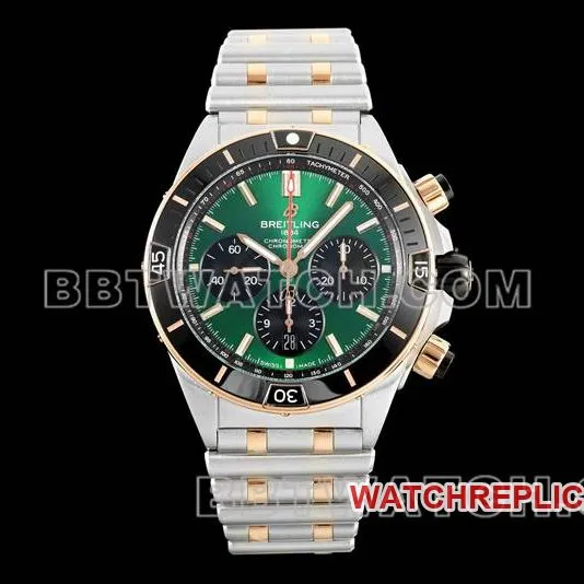 Breitling watch TF factory mechanical chronographgreen dial 44mm gold steel bracelet model side live photo