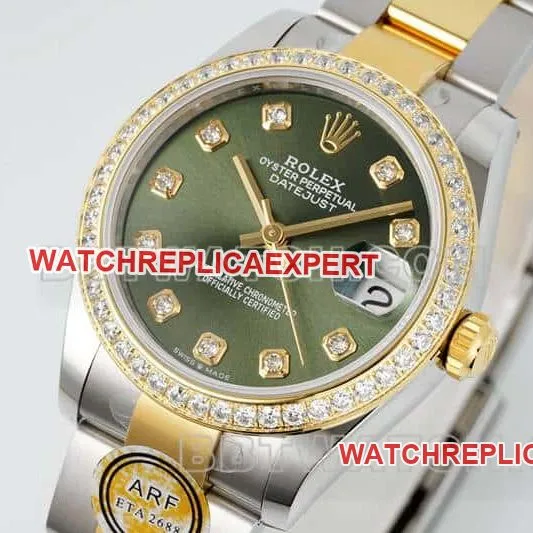 ARF FactoryRolex log top-tier 1:1super clonegreen dialdiamond bezel31mm gold three-grid chain link 278383side live photo