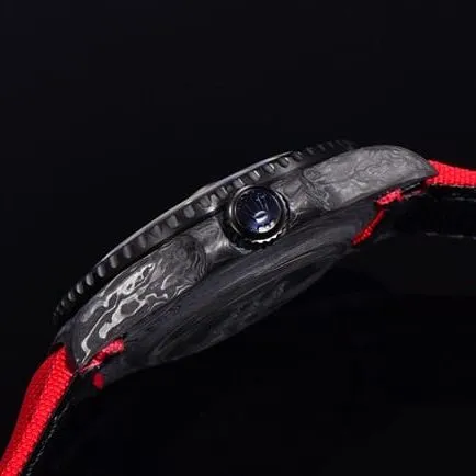 JH factory top-tier replicaRolex watch men's red plate red strap automatic movement nylon belt side view