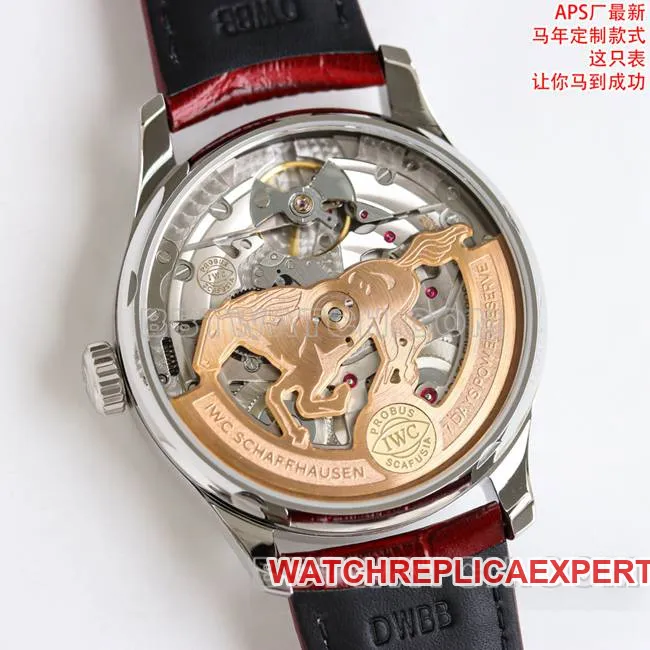 collectible watch Portugal APS factory IWC red plate leather braceletfront live photo