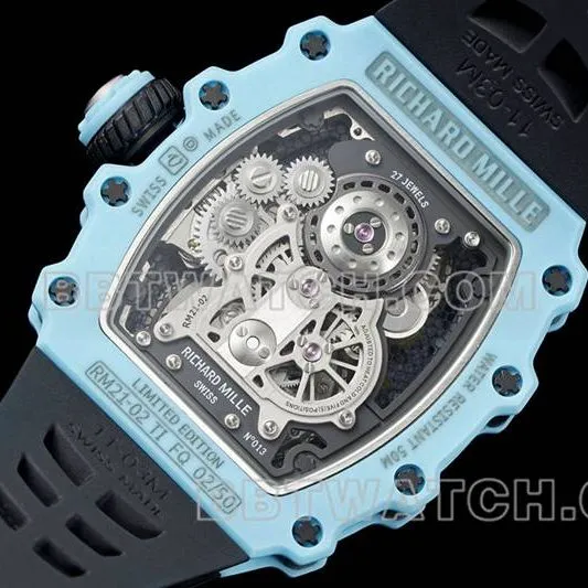 Richard Mille's collectible watch hollow disc tourbillon mechanical black rubber model RM 21-02braceletlive photos