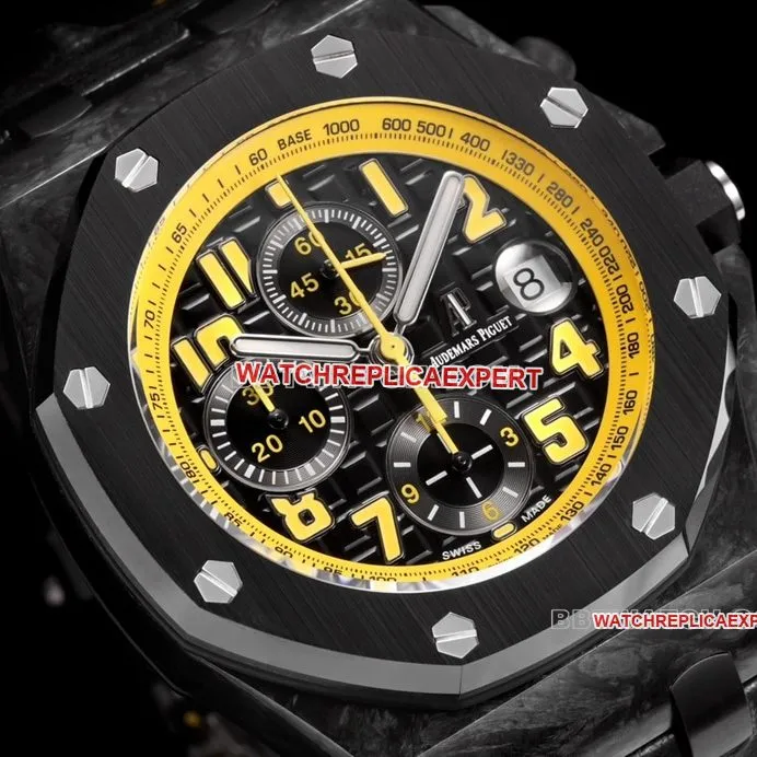 TW factory Audemars PiguetRoyal Oak offshore top-tier 1:1super cloneblack dial yellow inner bezel26176front live photo
