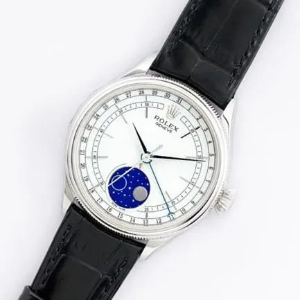 EW FactoryRolextop-tier watch Cellini series moon phase type 39 men's watch black belt fully automatic movementleather strap front view