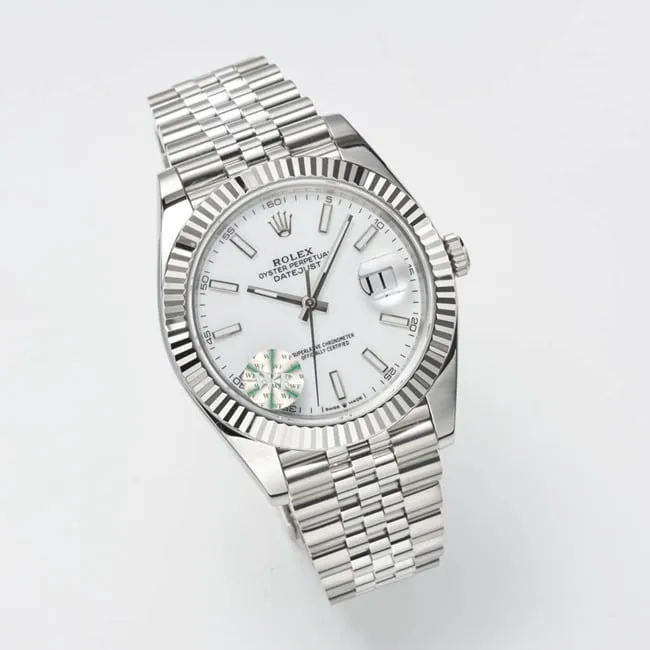WF factory top-tier replicaRolex41mm log series white dialsteel bracelet watch front view