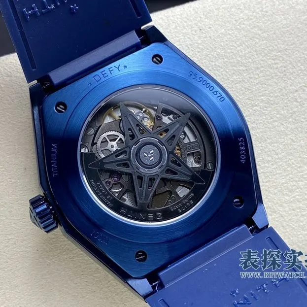 LF DEFY Zenith 1:1replica watch blue hollow mechanical rubber model 49.9003.670/51.R793 side view