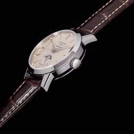 top-tier watch Longines classic retro series 1832 white steel white bottom mechanical men's watch front view