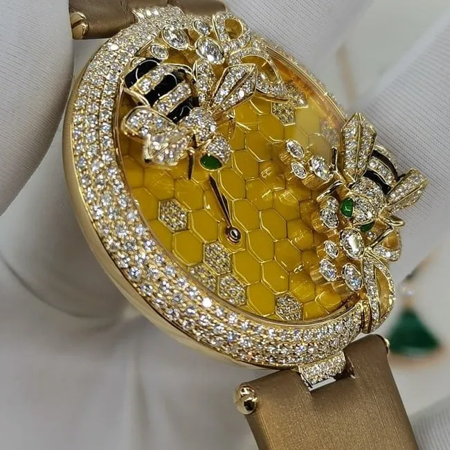 top-tierCartierreplica watch women's gold plate brown belt creative gemstone series quartzleather strapclasp picture