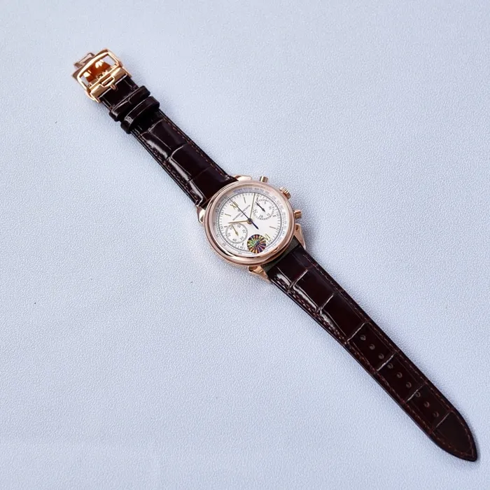 top-tier watch Vacheron Constantin men's white dial1955 series leather strap watch front view