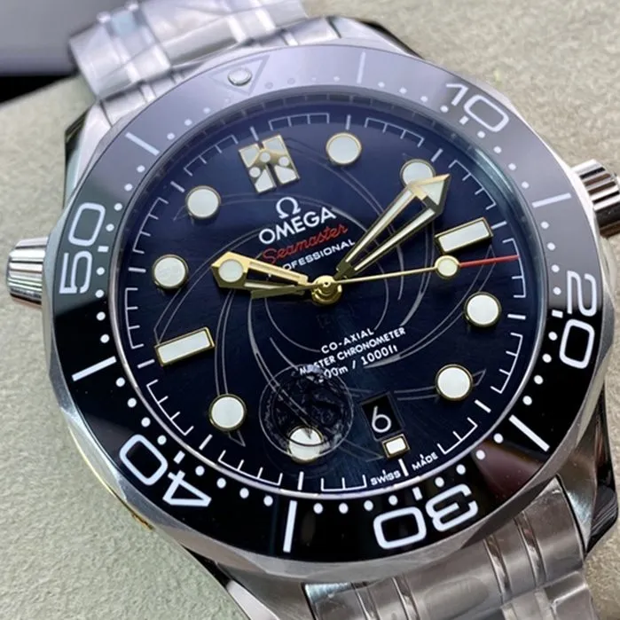 top-tier watch Omega men's blue dial Seamaster series steel bracelet watch front view