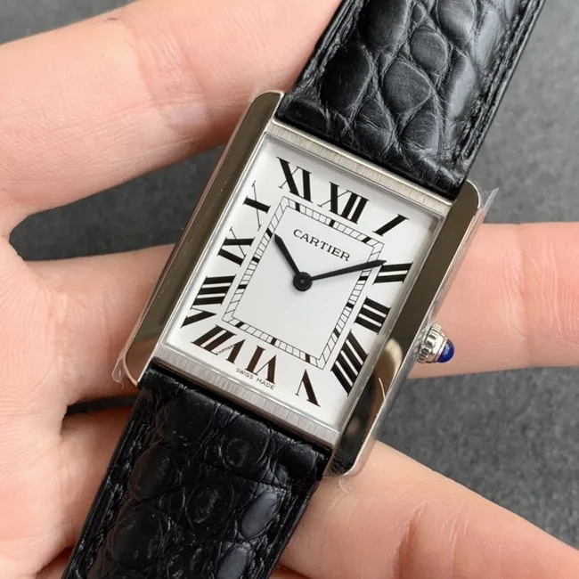 K11 factory Cartiertop-tier watch women's white dial black belt tank series leather strap watch leather strap picture