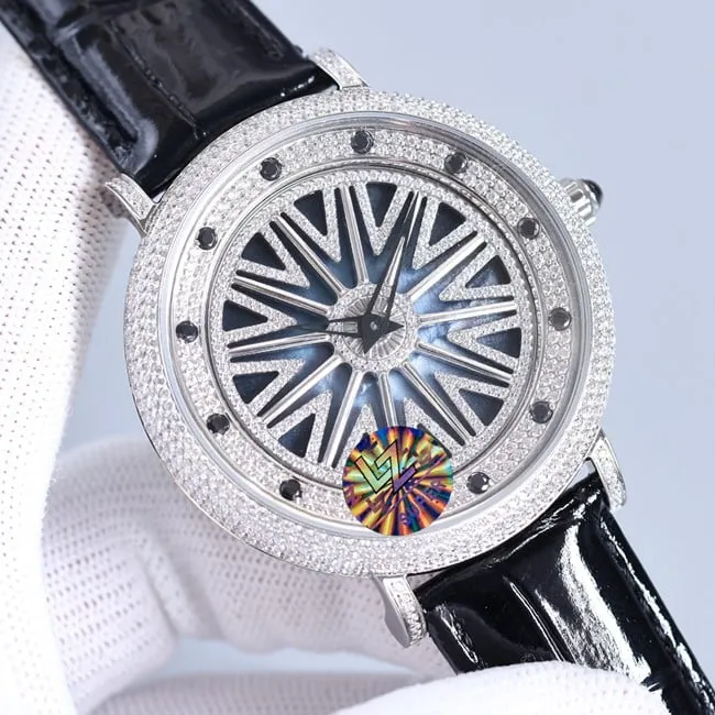 Top-tier genuine diamond Anglia Time Series cowhide watch front view