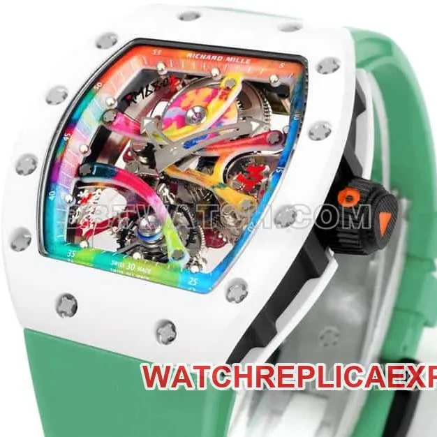 Richard Mille men's graffiti tourbillon green rubber RM 68-01 front live photo