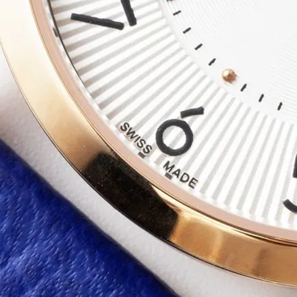 top-tier Hermès women's white dial blue band quartzleather strap watch side view