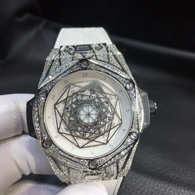 Hublot tattoo real gold South African real diamond mechanical watch white dialmovement picture