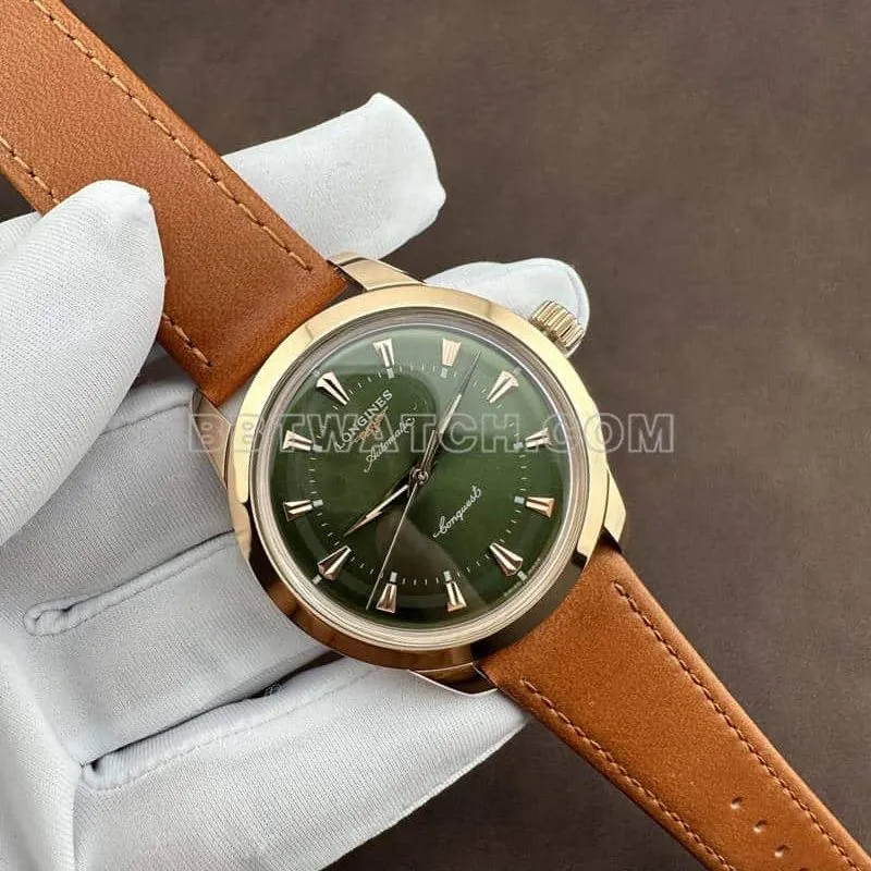 AF FactoryLongines Concas super clonegreen dialrose goldleather strap side live photo