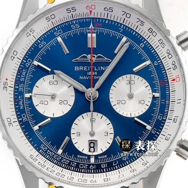 BLS aviation chronograph1Breitling1:1replica watch blue dialleather strap model AB0137211C1P1side live photo