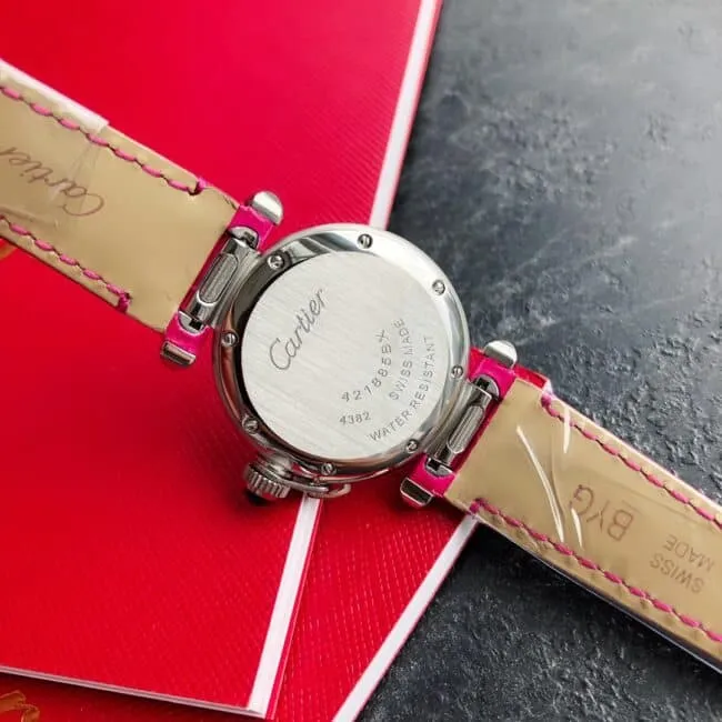 collectible Cartier ladies watch, 4 rose gold and silver, side view