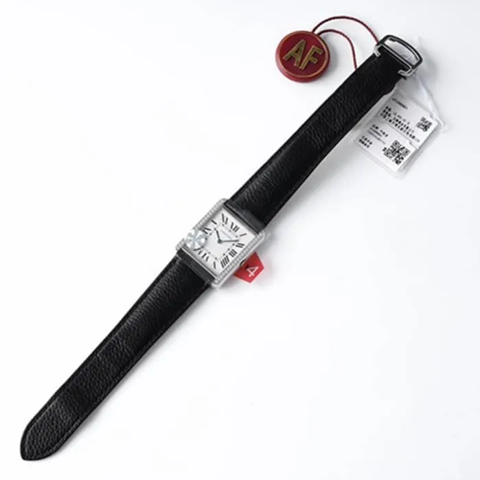 top-tier watch Cartier women's white dial tank series leather strap watch side view