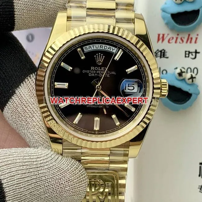 collectible watches Rolexblack dialPPM factory Day-Date mechanical yellow goldbraceletlive photos