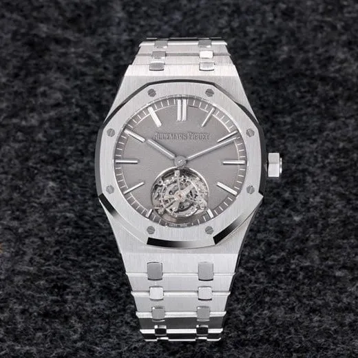 top-tier replicaR8 factory 2022 Audemars Piguet gray plate Royal Oak self-winding tourbillon men's watch front view