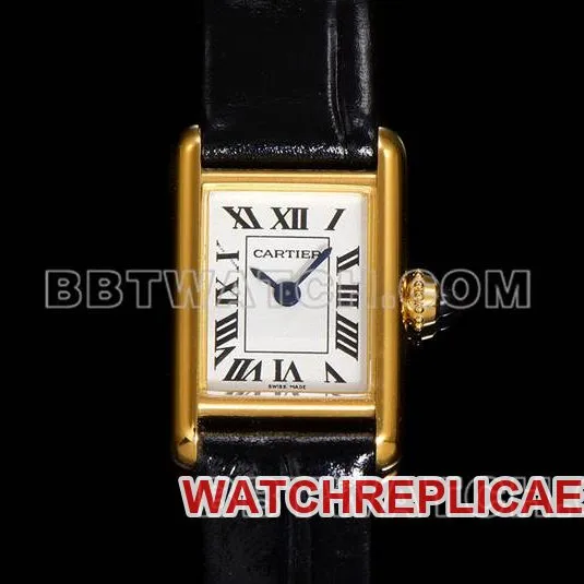 Cartier watch F1 factory tank white dialyellow gold case leather strap model caseback live photo