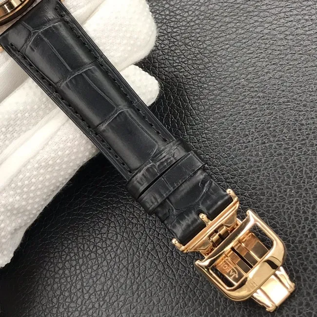 top-tier watch Jaeger-LeCoultre men's white dial black belt automatic movement tourbillon master series watch clasp picture