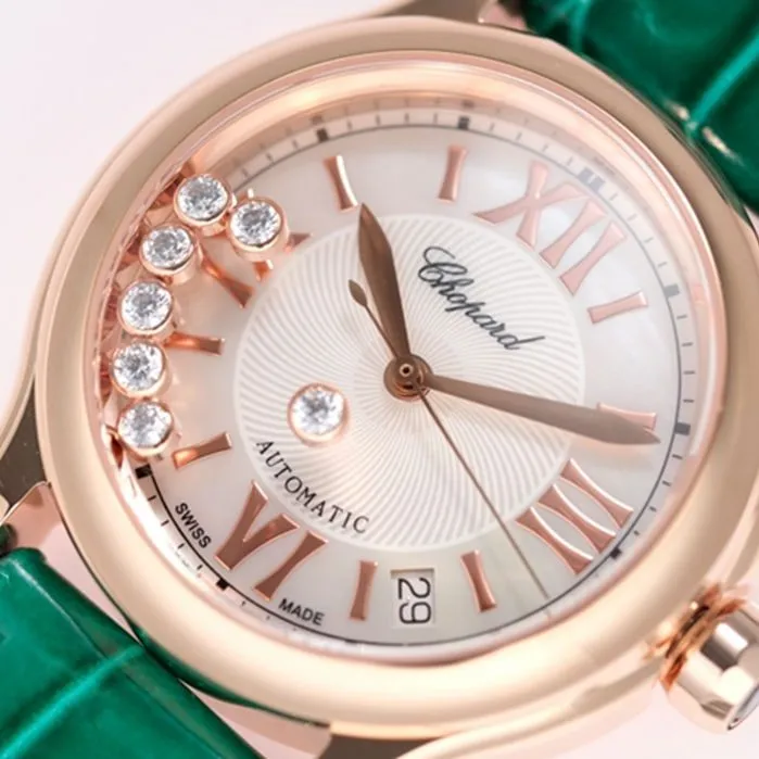 top-tier watch Chopard women's white dial green strap happy diamond HAPPY DIAMONDS series watch clasp picture