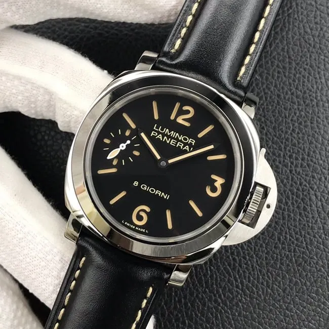 HW factory top-tier watch Panerai men's black dial black belt manual winding mechanical leather strap watch clasp picture
