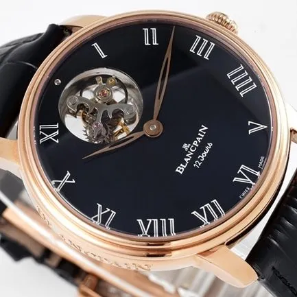 JBF FactoryBlancpain super a watch men's black dial black belt V3 version mechanical leather strap watch classic full series tourbillon front view