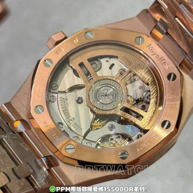 collectible Watch PPM Factory Royal Oak Audemars Piguet Black Dial Rose Gold Steel Bracelet 15500 Actual Weight Photos