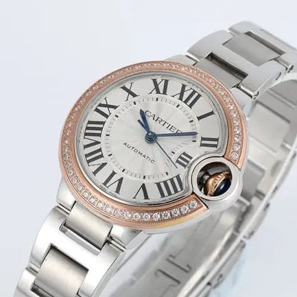V6 factory Cartiertop-tier watch ladies blue balloon series white dialsteel bracelet mechanical watch side view