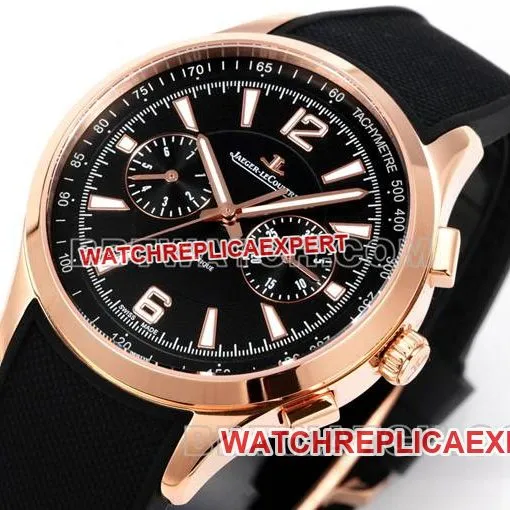 collectible watch Beichen Jaeger-LeCoultrerose goldblack dial mechanical black rubber model side live photo