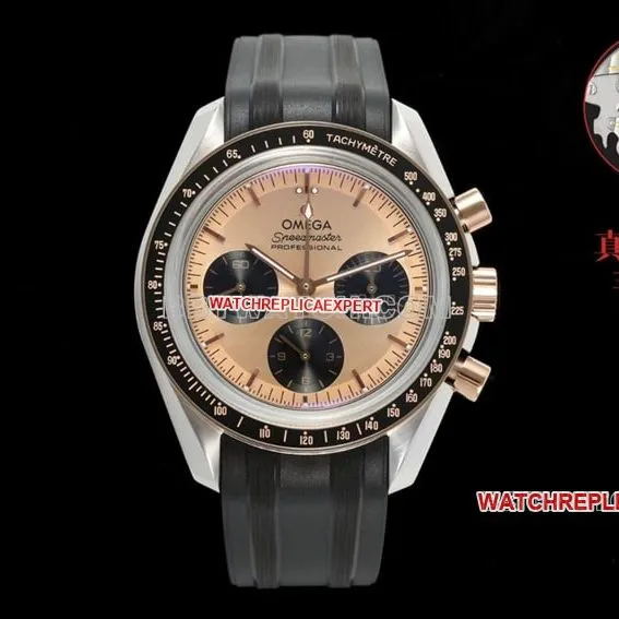 Omega Speedmaster top imitation pink gold plate rubber models 310.20.42.50.99.001 side actual photo