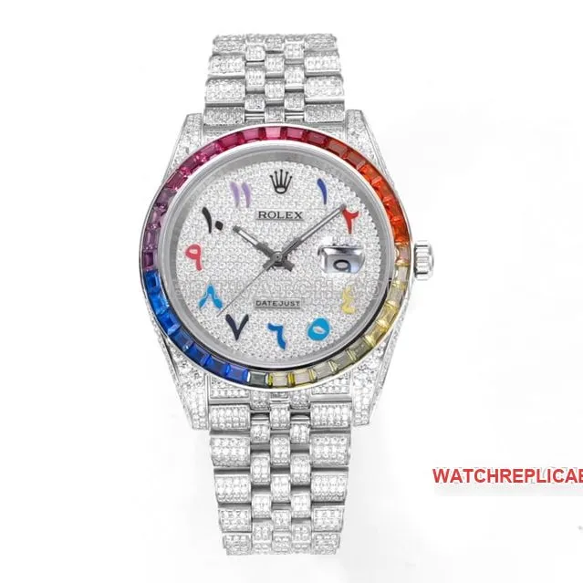 MS factory Rolex log 1:1super clone2024 new full diamond plate color Middle Eastern digital time scale side live photo