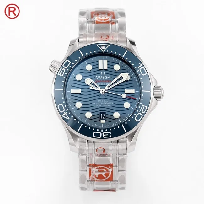 Omegatop-tier men's blue dialsteel braceletSeamaster 300m series mechanical watch side view