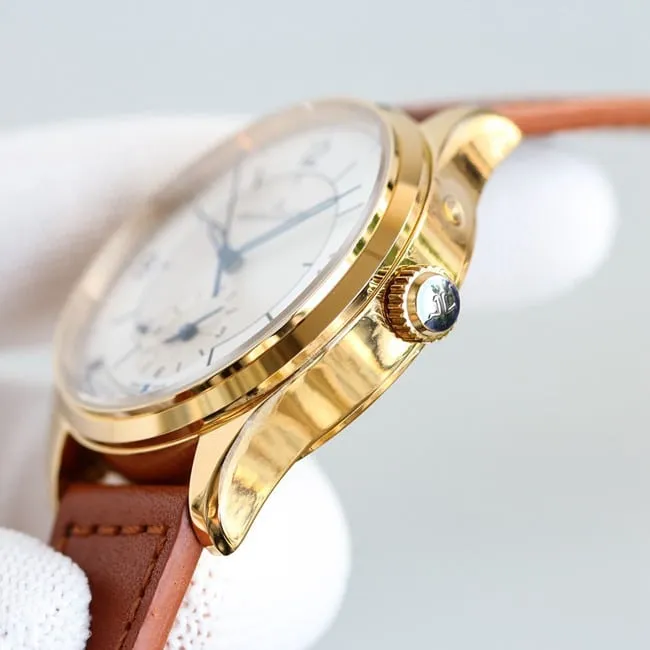 TW factory top-tier Jaeger-LeCoultre master geographer series rose gold color steel case red leather strap watch front view