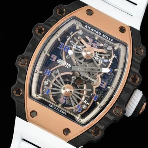 Top-tier super cloneRichard Millerose gold creates a real wrist aircraft RM 21-01 aerodynamic tourbillon watch side view