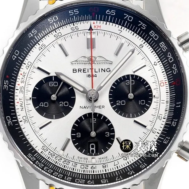 BLS aviation chronograph1Breitling1:1replica watch men's silver dialleather strap model AB0138241G1P1clasplive photos