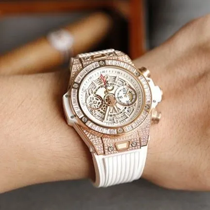 top-tier watch HublotBIG BANG series 411.NM.1170.RXrose gold color case jewelry watch front view