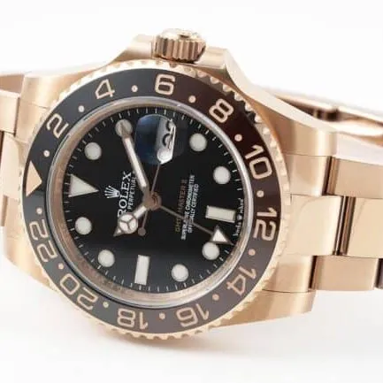 GS factory top-tier watch Rolexrose gold black bottom men's mechanical watch GMT-Master Sarsaparilla ring front view