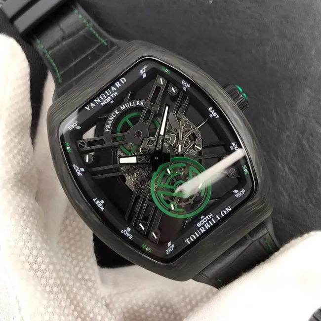 Frank Muller top-tier watch men's black dial black belt fully automatic movementleather strap watch clasp picture