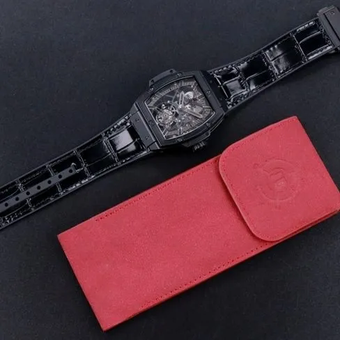 Hublot top-tier watch men's black dial black belt mechanical MASTERPIECE series genuine tourbillonleather strap watch front view