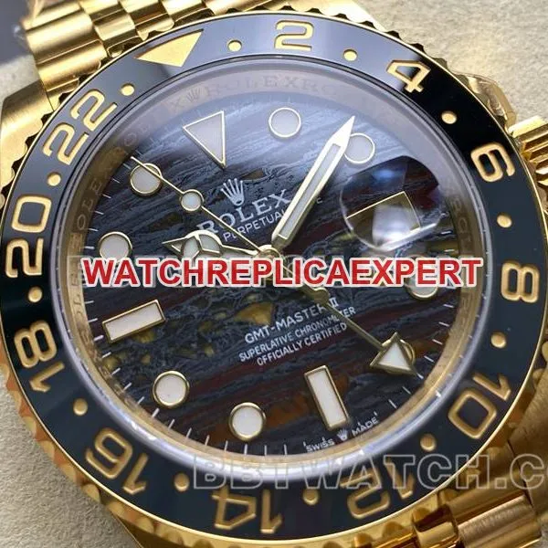 Rolex1:1replica watch ARF FactoryGMT-Master tiger eye stone GMTyellow goldsteel bracelet side live photo