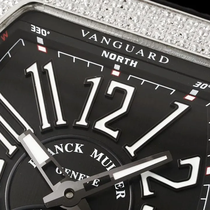 RMS factory Frank Muller men's watch black dial diamond flywheel leather strap model V 45 T D (NR) side live photo