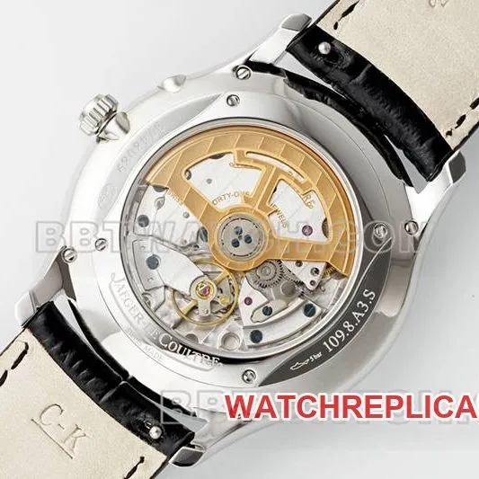 Real-life photos of the back of the APS Factory's ultra-thin Master 896 movement mechanical watch with a leather strap—the best Jaeger-LeCoultre