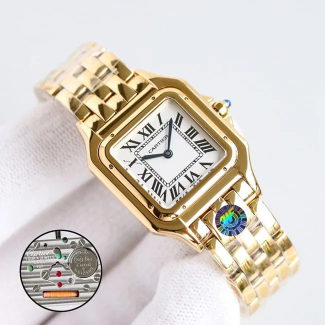 top-tier replicaCartier watch cheetah series women's white dial gold belt quartz front view