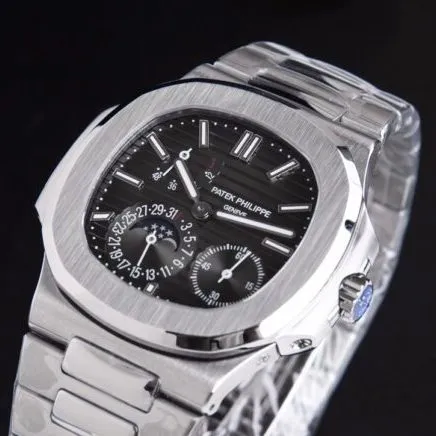 GR factory top-tier watch Patek Philippe5712GR King of Steel White Steel Black Bottom Men's Mechanical Watch Shocking Debut Side View